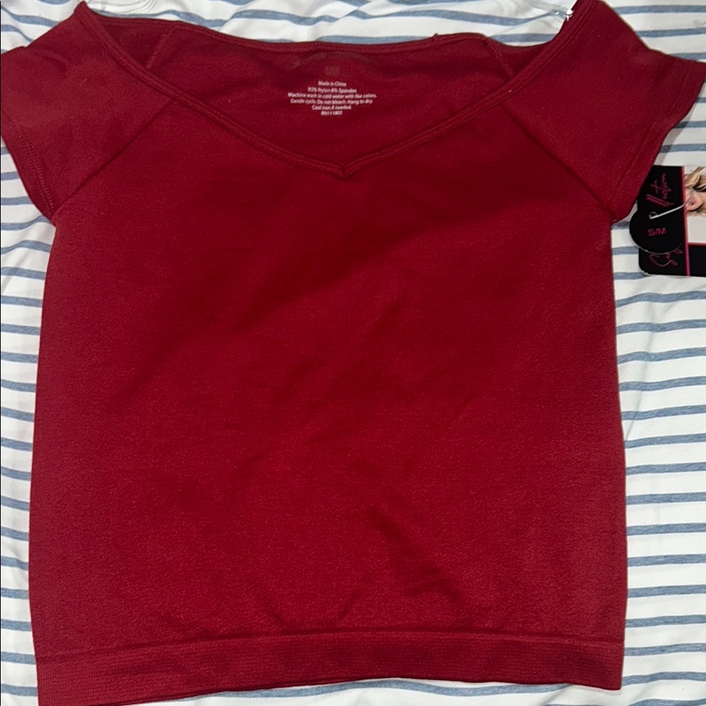 Red V-Neck Short Sleeve Top